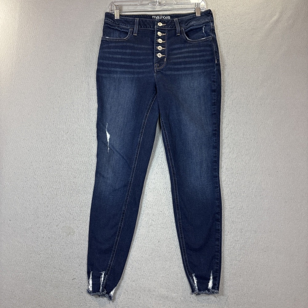 Maurices High Rise Skinny Jeans  Button Fly Distressed Raw Hem Womens Medium‎